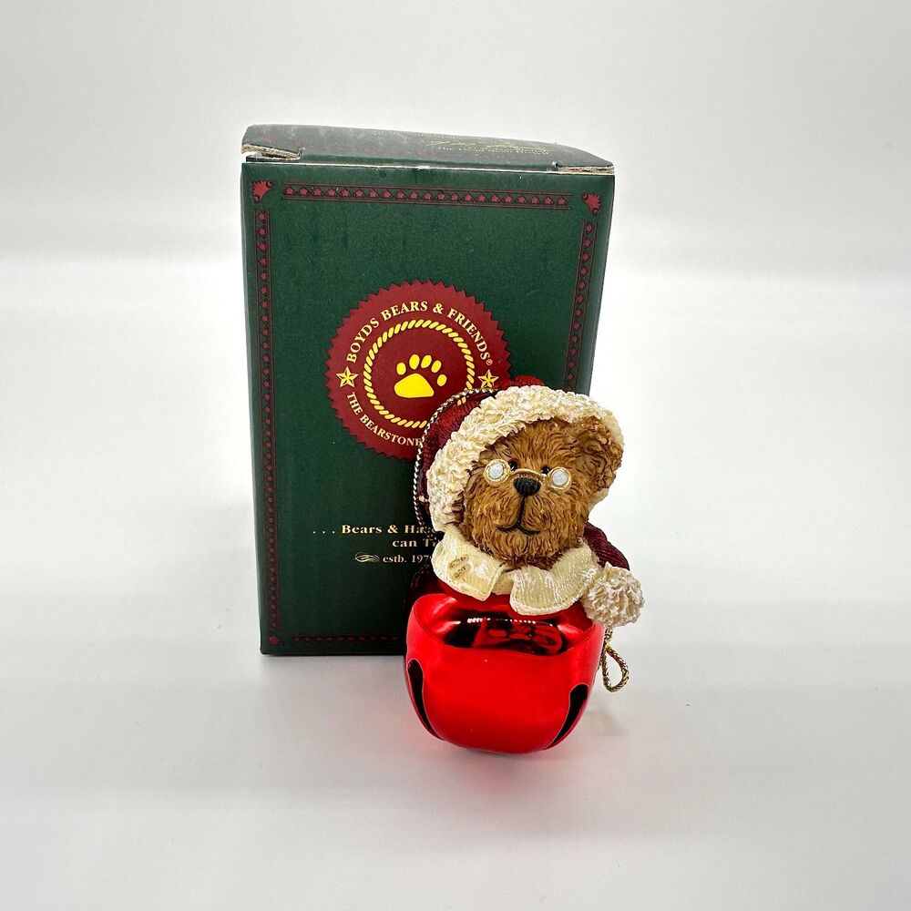 Boyds Bears & Friends Bearstone Collection Red Jingle Bell Christmas Ornament